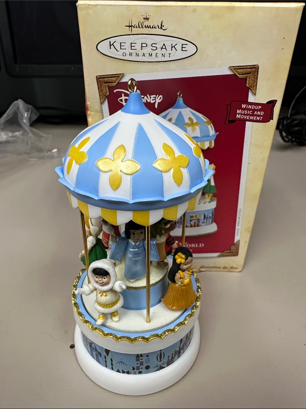 NWT Disney Blue & Gold Mini Carousel Music Ornament